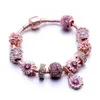 Mode en argent sterling or rose cristal jardin marguerite fleurs en verre de Murano perles de charme européennes en forme de cœur pour bracelets à breloques collier B8