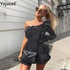 Yojoceli Sexy ruffle polka dot dres verano un hombro fajas con lazo corto femenino primavera club playa vestidos 210609