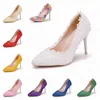 Mulheres Branco Laço Sapatos de Casamento 9cm Fino Salto Alto Bege Flor Bombas Princesa Party Aniversário Saltos