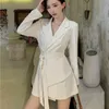 Autumn Winter Korean Style Elegant Long Sleeve Lace-up Suit Dress Women OL Work Wear Business Mini Robe Femme Vestidos 210514