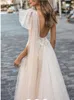 Sexig Eelgant Beach A Line Lace Bröllopsklänningar Bohemian One Shoulder Open Back Appliqued med Wrap Sheer Tulle Bridal Gowns