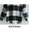 Kobiety Moda Oversized Check Woolen Jacket Płaszcz Vintage Długi Rękaw Button-Up Kobiece Odzież Odzieży Chic Topy 210416