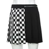 Suchcute gótico alta cintura mujer plisada mini falda patchwork cintas a línea faldas streetwear sólido femenino trajes de fiesta 210408