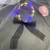 Led Flashing Colorful Light Three Color Changing Christmas Party Wedding Hair Band Fairy Pearl Lace Hair Ornament Headdress Gift