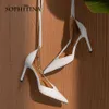 SOPHITINA Summer Thin High Heel Pump Dress Women Shoes Cow Leather Pointed Toe Narrow Band Mature White Basic Woman Shoes FO36 210513