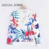 jocoo jolee floral sprint 패션 폭격기 재킷 여성 긴 소매 기본 코트 캐주얼 얇은 슬림 윈드 브레이커 겉옷