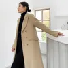 Fashion Women Wool Jackets Warm Korean Style Office Lady Elegant Khaki Long Coat Outerwear 210608