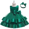 2021 Automne Blanc Cérémonie Robe Fille Perles 1er Anniversaire Robe Pour Bébé Fille Robe Élégante Princesse Robes Fête Baptême G1129