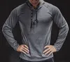 Light grey Autumn winter thick Running Man Men Long Sleeve Hooded Gym T shirt Fitness Training T-shirt Quick Dry Breathable Sports