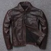 Men's Leather & Faux Genuine Jacket Men Blouson Cuir Moto Army With Rib Cuff Standing Collar 2021
