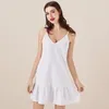 Forefair mini zomerjurk riem diep v-hals effen kleur ruche plus size losse casual linnen sundress sexy beach vrouwen jurken