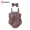 Arrival 2 pièces Baby Leopard Bowknot Strappy Romper avec bandeau Set 210528