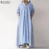 Elegante camisa listrada vestido mulheres outono sundress casual manga longa maxi vestidos feminino roupão de lapela de grandes dimensões 5xl vestidos