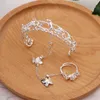 Novo barato de prata cor de prata borboleta borboleta de cristal Bangles com anel de dedo mulheres noiva acessórios de casamento moda jóias q0719