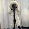 Зима длинный с капюшоном белая утка пуховик женщины повседневная толстая предупреждение настоящий меховой воротник пальто женский офис леди 210520