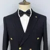 Klassischer gestreifter Business-Anzug für Herren, zweiteiliger zweireihiger Bankettanzug X0909