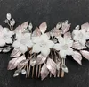 Vintage bröllop brudblad hårkam keramisk blomma headpiece kristall rhinestone krona tiara guld silver huvud tillbehör smycken prydnad huvudbonad grossist