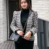 Automne Hiver Mode Vintage Za Femmes Houndstooth Tweed Veste Double Boutonnage Outwear Manches Longues Court Manteau De Laine Casaco Femme 210514