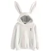 Qrwr höst vinter kvinnor hoodies kawaii kanin öron mode hoody casual solid färg varm tröja hoodies för kvinnor 211109