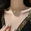 Pearl Pendant Chokers Double Necklace Gold Plate Chain for Women Jewelry Discount 10pcs9096243