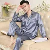Män pyjamas set solid satin sommar långärmad höst hemlig silke män sleepwear kostym casual dormir topp pyjamas manliga sömn toppar 211110