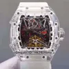 Top Quality Skeleton Dial RM056 RM56 Japón MIYOTA AUTOMÁTICO RELOJ DE MENS AUTOMÁTICOS Caja transparente Caucho blanco Correa Gents Relojes deportivos