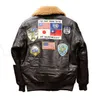 17 Broderietikett Casual Quilted Cowhide Leather Bomber Jacket Mens Flight Suit Top Gun