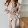 Två bitar kostym söt tryckning bomull mild nattkläder mjuk casual lös mode långärmad pyjamas set 210525