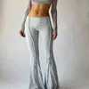 Women Vintage Pants Hippie Low Waist Bell Bottoms Ladies Stretch Flare Trousers Solid Color Summer Fashion Flares 211112