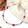 Chains JUST FEEL Red Strawberry Fruit Beads Pearl Chain Necklace For Women Girls Sweet Cute Beaded Fashion Jewelry Party Gift