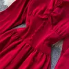 Herbst Winter Rot Lange Kleid Für Frauen Kleidung Eleganten Quadratischen Kragen Langarm Rüschen Kleider Weibliche A-Line Vestidos 2020 Neue y0603