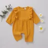 Kinder Rompers Girls Jungen Feste Farbe Strampler Kind Kleinkind Rüschenhülle Overalls Frühlings- und Herbstmode Babykleidung