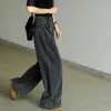 Black Straight Vintage Jeans Women's y2k Streetwear Denim Trousers Female Office High Waist Mom Drape Wide-leg Pants 210922