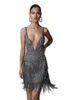 Berta 2021 Sexiga cocktailklänningar Tassel Short Spaghetti V Neck Backless Pärlade promklänningar Illusion Luxury Formell aftonklänning2379