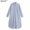 Zevity Femmes Femmes manches longues à manches longues Split Split Casual Chemise robe de bureau Dames Chic Crossing Business Vestido DS8228 210603