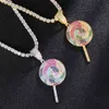 Hip Hop Bling Multicolor lipop Iced Out Bling Cubic Zircon Necklace & Pendant For Men Jewelry Charm Tennis Chain X0509