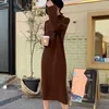Koreański dorywczo długi sweter sukienka dla kobiet ciepły dzianiny es jesień zima rękaw Elegancka kobieta skoczek ciągnąć 210514
