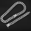 Chains 20mm Miami Prong Cuban Chain Link Silver Color Necklaces 2 Row Full Iced Out Rhinestones Bracelet Set For Mens Hip Hop