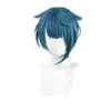 Genshin Impact Xingqiu Xing Qiu Cosplay Wig Blue Kort värmebeständigt syntetiskt hår Vuxna män Kvinnor Halloween Cosplay Y0903