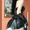 Zip up women corsets bustiers robe sexy bustier lingerie fausse cuir corset top avec mini jupe 8209