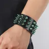 JessingsCow Verde Tre Fila Cuspidale Rivetto Braccialetti in pelle Polsino Punk Gothic Rock Unisex Braccialetto Braccialetto Braccialetto Uomo Gioielli Q0719