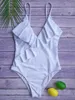 Maillot de bain à volants couleur unie taille haute fronde maillots de bain à séchage rapide plage push-up dos nu bain femmes 210702