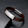 Breloques artisanales polies en acier inoxydable, connecteur à fermoir magnétique, Bracelet Vintage marron foncé en cuir véritable pour hommes, bijoux Punk