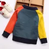 Дети мальчики свитера детские трикотажные одежды Осенняя верхняя одежда малыша вязаная одежда цветной блок мода 0-шеи с длинным рукавом свитер Y1024
