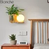 벽 램프 노르딕 DIY 식물 램프 현대 나무 조명 식당 침실 침대 옆 유리 경비 홈 장식 홈 장식