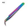 Rainbow Color Eyelashes Extension Tweezers Curler AntiStatic Stainless Steel Curved Tip Precision Clips For Volume Eyelash Grafti1382854