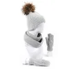 3 pcs Hommes Femmes Tricoté Bonnet Chapeau Écharpe Gants Ensemble Hiver Chaud Faux Boule Pom Y1qd