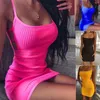 Frauen Sexy, figurbetontes Kleid, ärmellos, O-Ausschnitt, Spaghettiträger, dehnbar, Paket, Hüfte, kurzer Mini-Damenclub, Vestido 210623