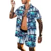 الرجال هاواي مجموعات الطباعة 2021 الصيف قصيرة الأكمام زر قميص شاطئ السراويل الشارع الشهير عارضة الرجال البدلة 2 قطع قمصان رجالية