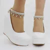 Dress Shoes 2021 Spring And Autumn Fashion Women's High-heeled With Thick Bottom Diamond Chain White Black Large Size